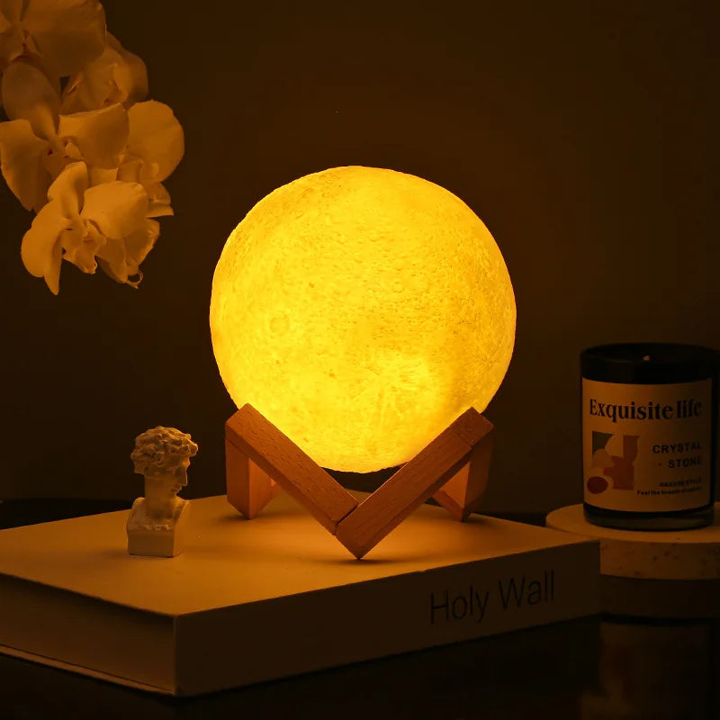 3D Moon 8/6Cm Night Light Bedroom Led Study Table Lamp Bedroom Bedside Warm Light Bed Lamp Desk Lamp Home Decor